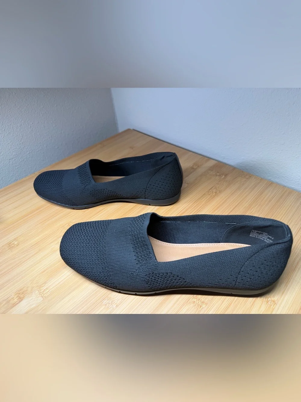 Comfortview Women's Black Tessa Round Toe Knit Slip-On Flats Size 11M